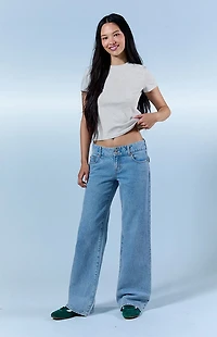 Pacsun Zoe Low Rise Girlfriend Jeans Button Pocket Light Blue