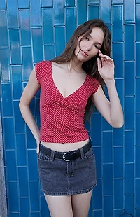 John Galt Red Polka Dot Amara Tank Top