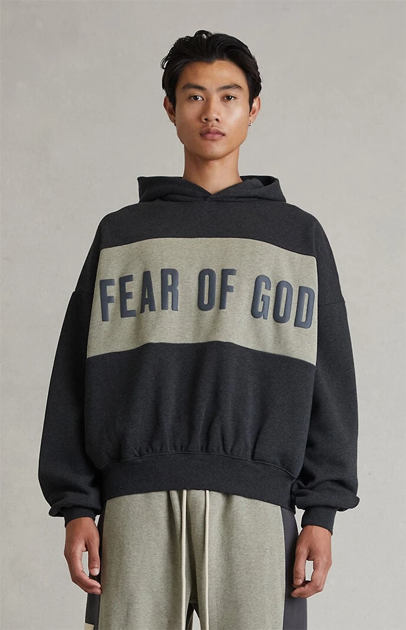 Fear of God ESSENTIALS Iron Grey Heather Paneled Cropped Relaxed Hoodie