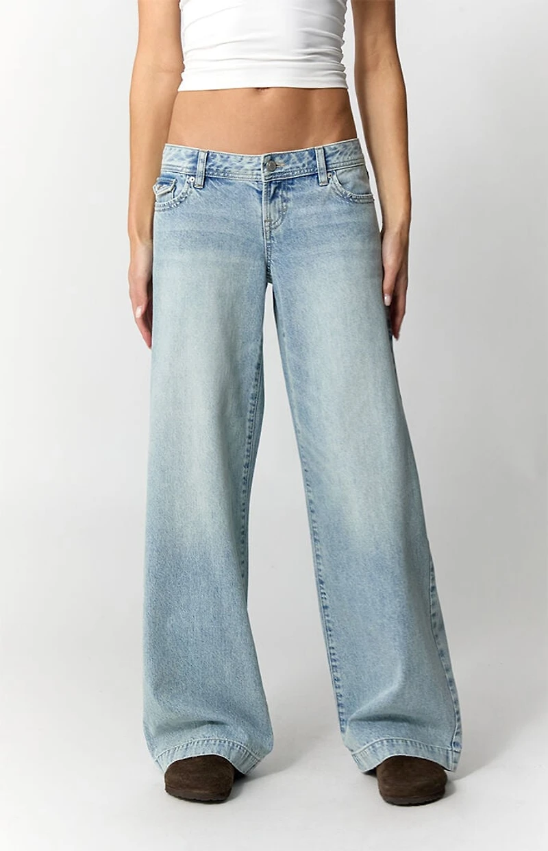 Pacsun Kaia Ultimate Low Rise Baggy Jeans Button Pocket Light Blue