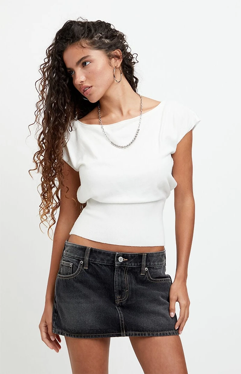 Pacsun Piper Black Contrast Stitch Low Rise Jean Micro Mini Skirt