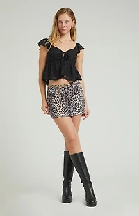Pacsun Leopard Mid Rise Denim Mini Skirt