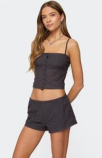 Edikted Shaya Button Up Eyelet Tank Top