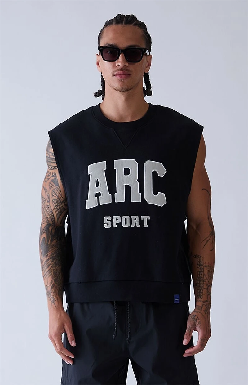 A.R.C. Black Sport Cut Off Muscle Crew Neck Sweatshirt