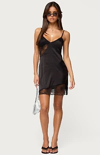 Edikted Asymmetric Lacey Satin Effect Mini Dress
