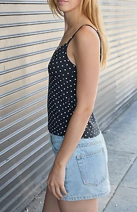 John Galt Black Polka Dot Tiffany Tank Top