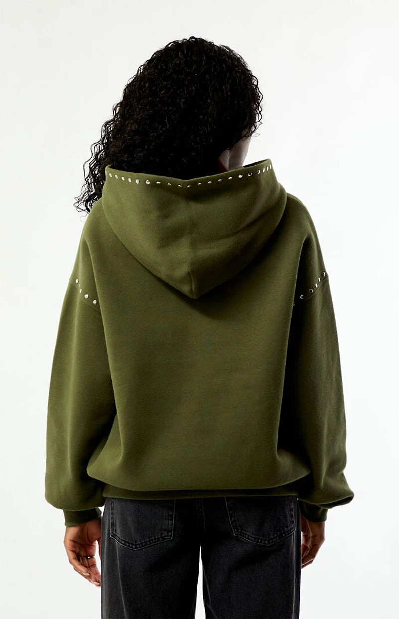 Pacsun Green Studded Solid Pullover Hoodie