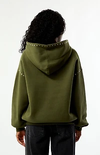 Pacsun Green Studded Solid Pullover Hoodie