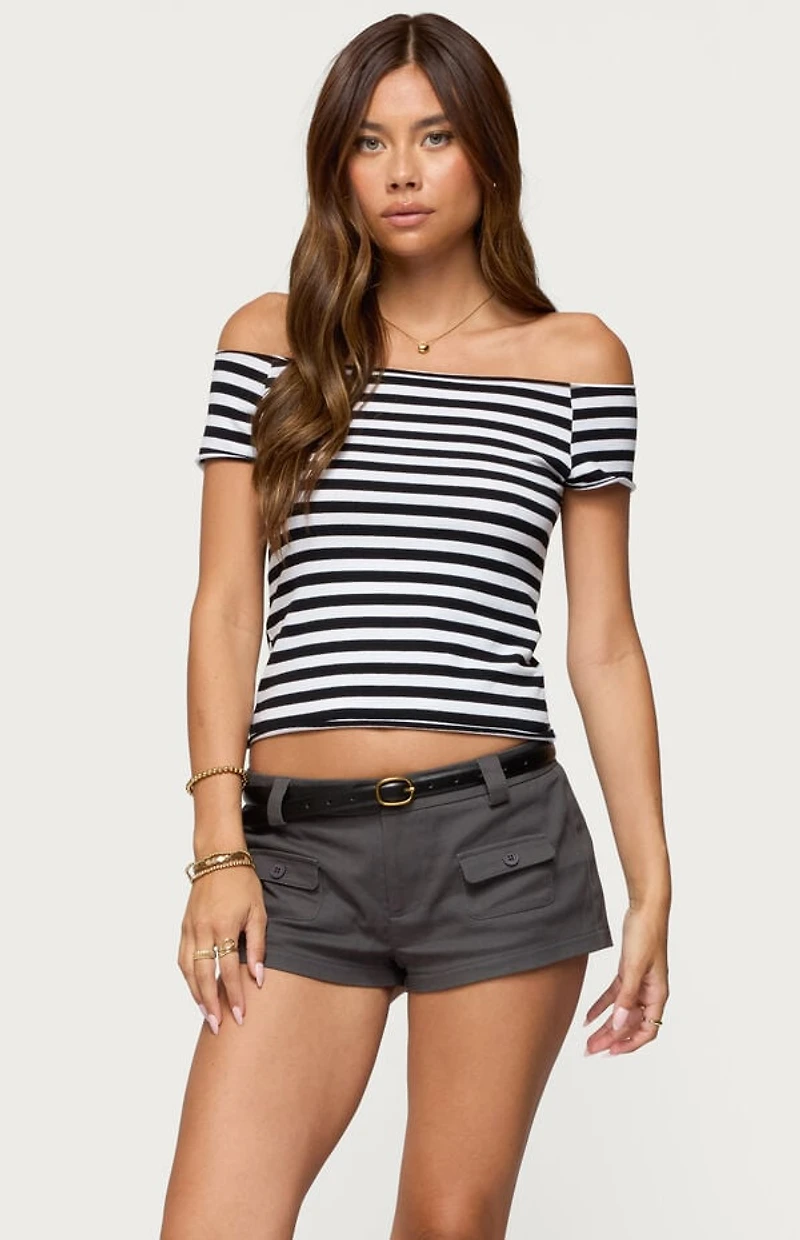 Edikted Amanda Striped Off Shoulder Top