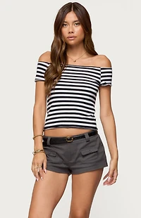 Edikted Amanda Striped Off Shoulder Top