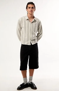 Pacsun Cream Striped Noto Long Sleeve Cropped Shirt