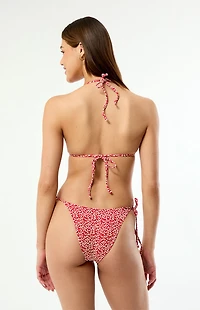 Pacsun Red Summer Textured Floral Side Tie Bikini Bottom