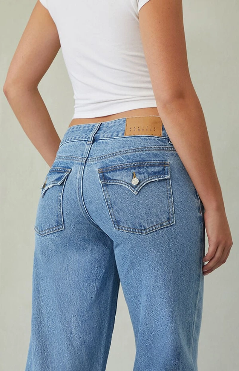 Pacsun Casey Low Rise Baggy Jeans Double Button Medium Indigo