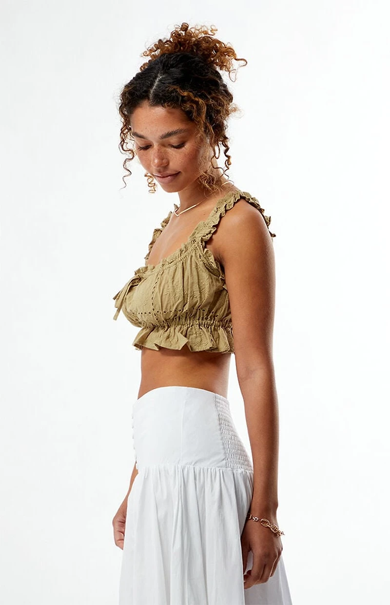 WEWOREWHAT Ruffle Button Crop Top