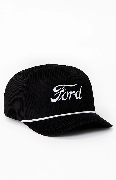 FORD Black Script Corduroy Snapback Hat