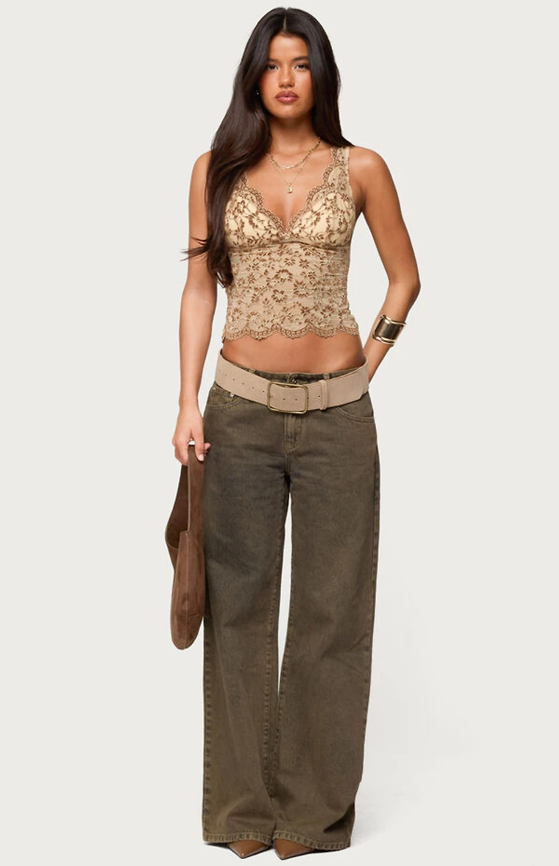 Edikted Araura Velvet Floral Sheer Top