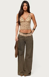 Edikted Araura Velvet Floral Sheer Top