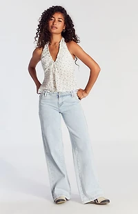 Pacsun Casey Low Rise Baggy Jeans Button Pocket Light Indigo