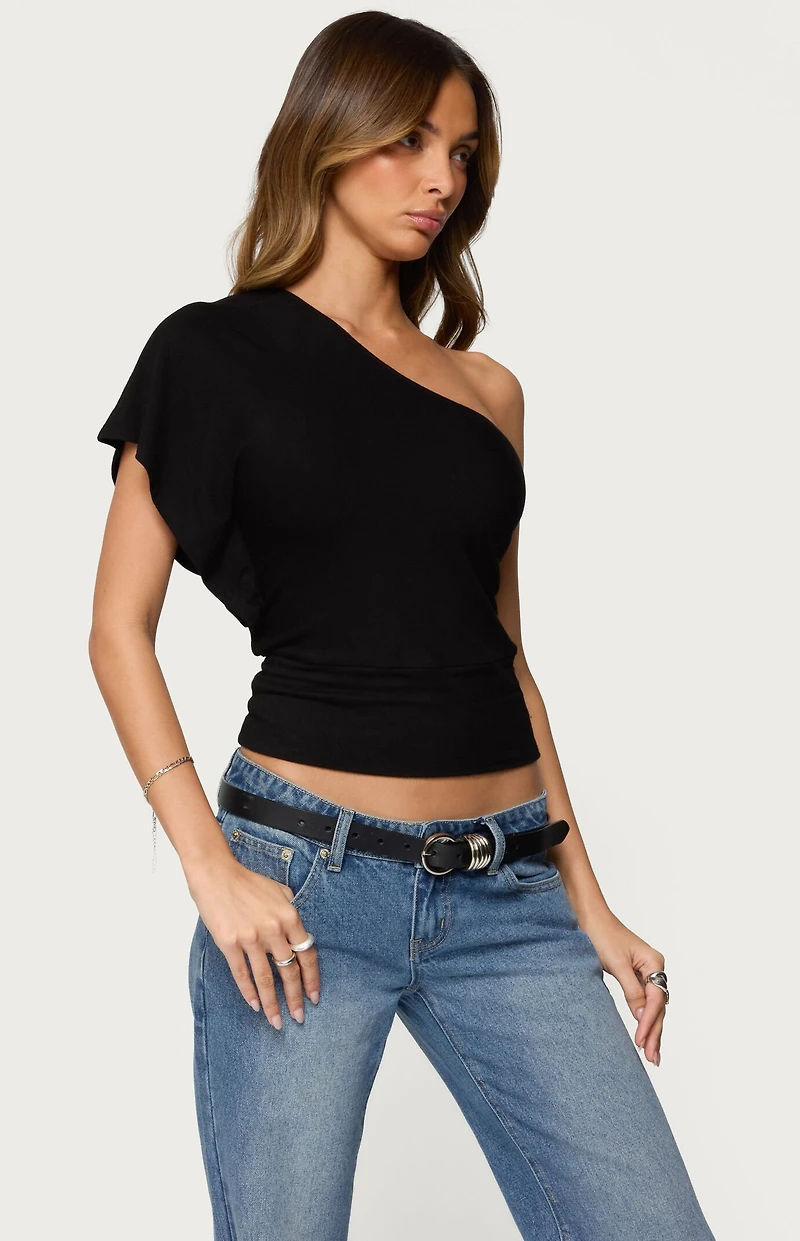 Edikted Asymmetric Striped One Shoulder Top