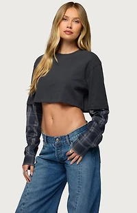 Edikted Plaid Sleeves Layered Crop Top