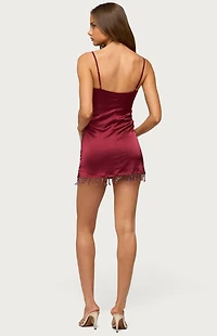 Edikted Floria Fringe Satin Effect Mini Dress
