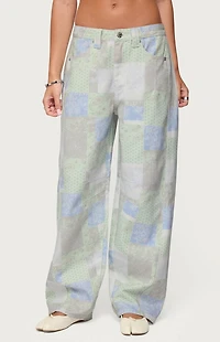 Edikted Patchwork Low Rise Baggy Jeans
