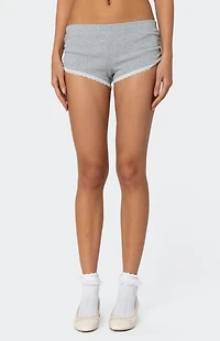 Edikted Kadence Ruched Lace Trim Shorts