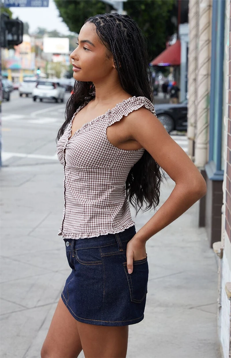 John Galt Brown Plaid Elena Top