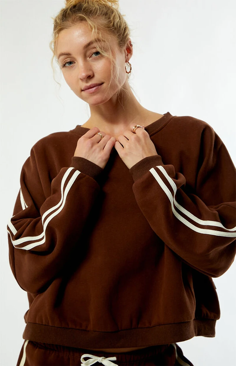 Rhythm Brown Contrast Crew Neck Sweatshirt