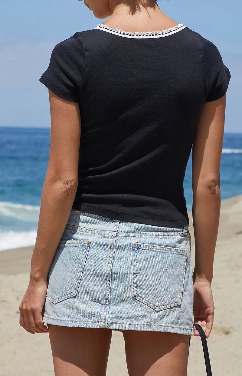 John Galt Black Wallace Lace Short Sleeve Top