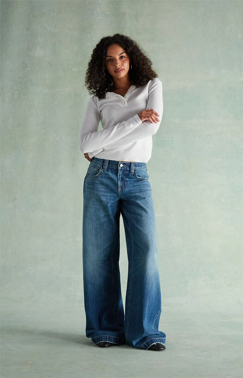 RARE DNM EDIT Medium Blue Rhinestone R & D Ultra Low Rise Baggy Jeans