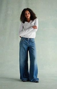 RARE DNM EDIT Medium Blue Rhinestone R & D Ultra Low Rise Baggy Jeans