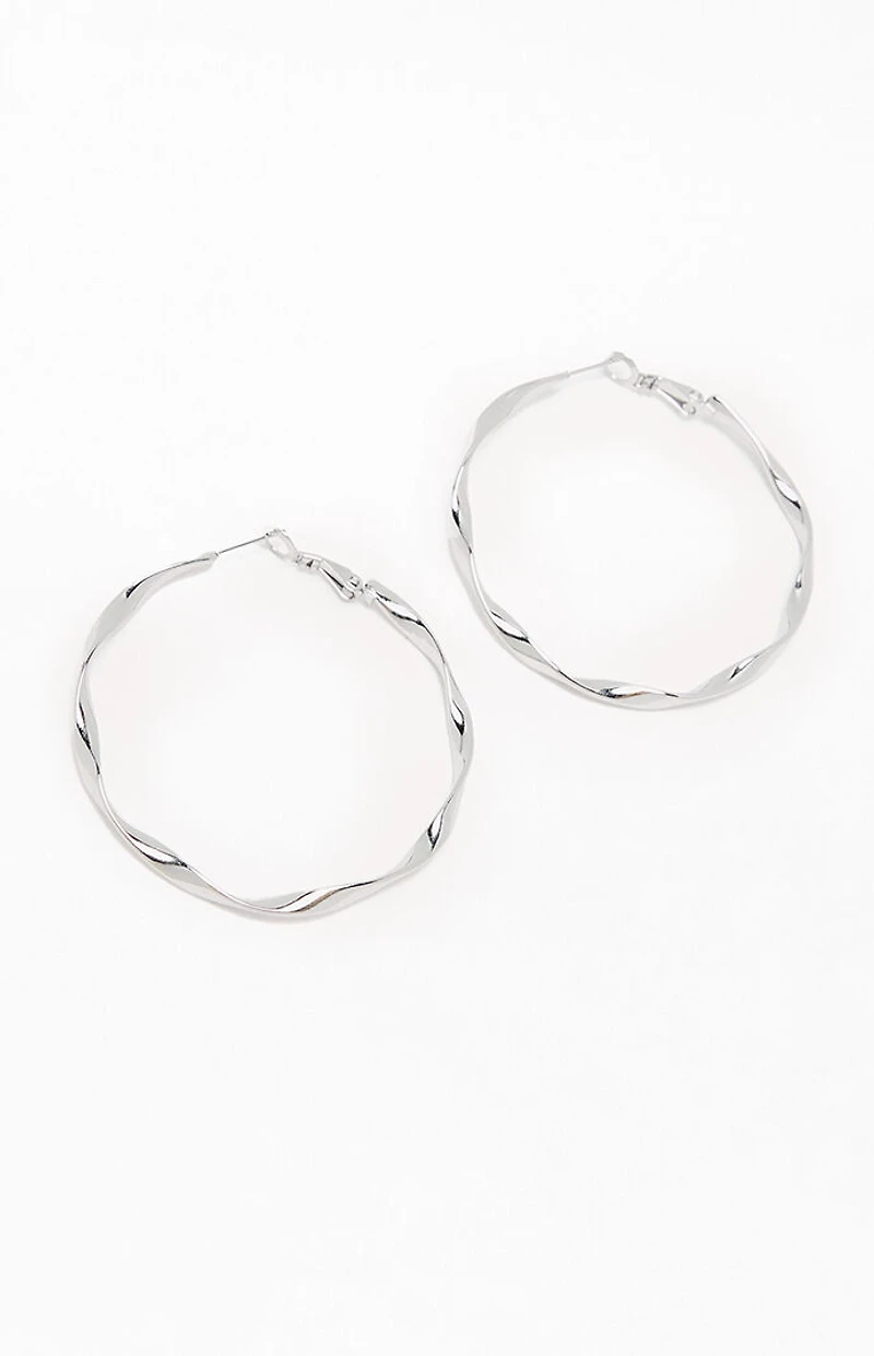 LA Hearts Silver Twisted Hoop Earrings
