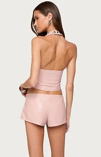 Edikted Elisha Lace Up Faux Leather Halter Top