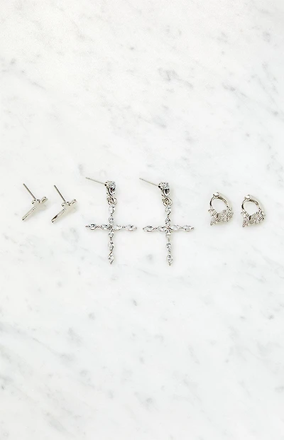 LA Hearts 3 Pack Cross Earrings