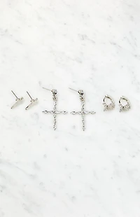 LA Hearts 3 Pack Cross Earrings