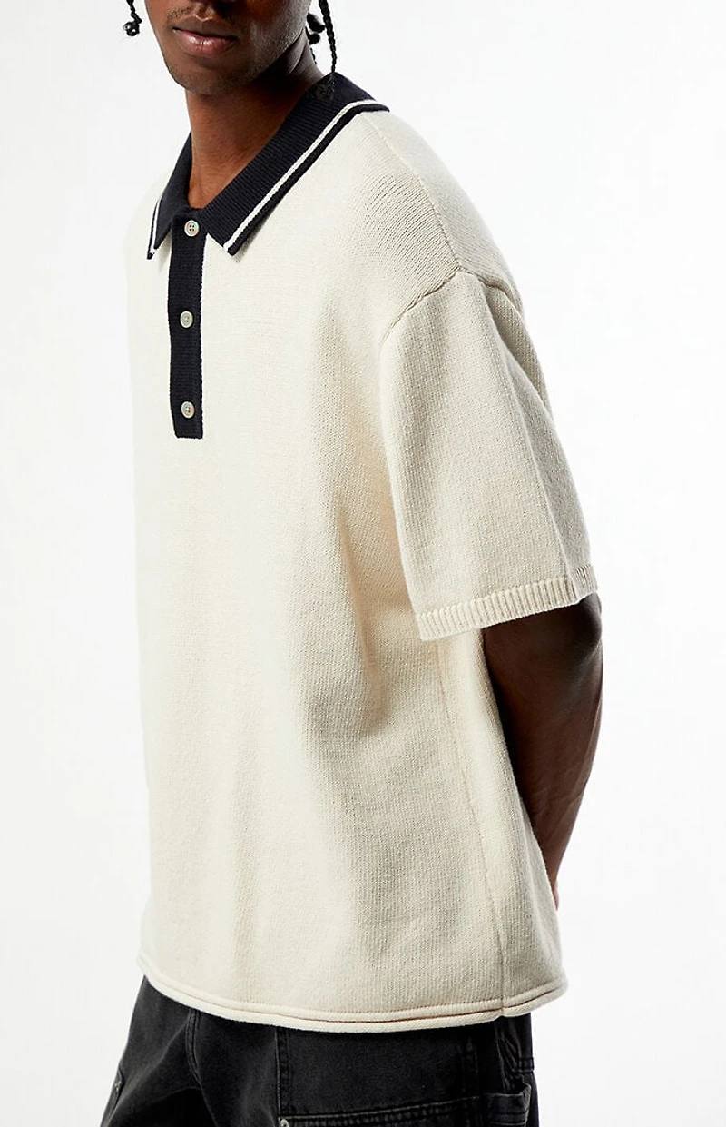 Pacsun Cream Textured Polo Sweater Shirt