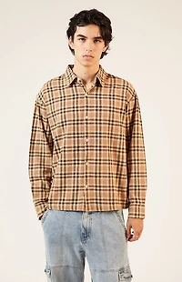 Pacsun Tan Washed Cropped Flannel Shirt