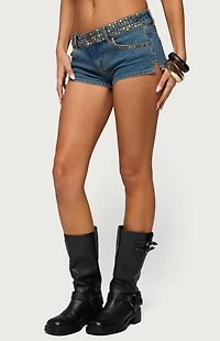 Edikted Studded Low Rise Denim Micro Shorts