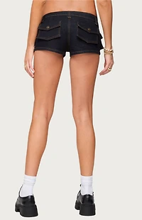Edikted Cavella Stretchy Denim Micro Shorts