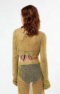 Daisy Street Open Knit Lace-Up Long Sleeve Top