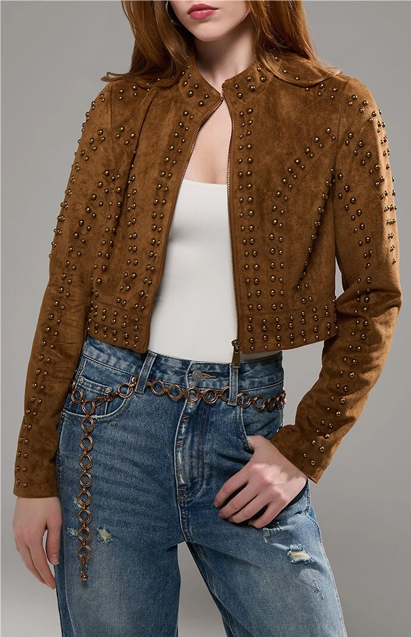 AZALEA WANG Silza Brown Moto Jacket