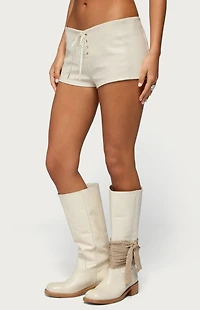 Edikted Wilde Lace Up Faux Leather Shorts