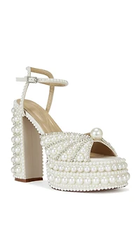 AZALEA WANG Women's Astrella White Platform Heeled Sandals