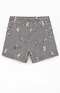 Pacsun Black Striped Bouquet 4.5" Swim Trunks