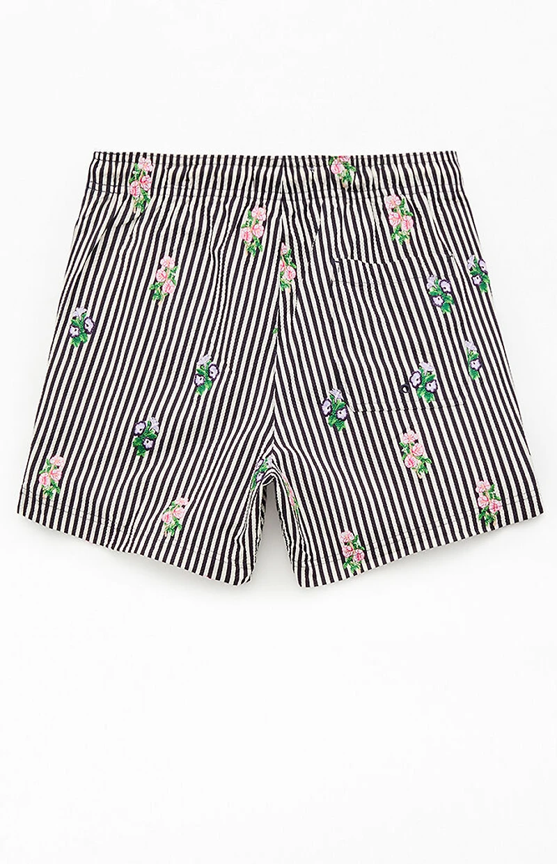 Pacsun Black Striped Bouquet 4.5" Swim Trunks