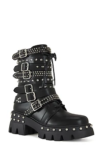 AZALEA WANG Women's Winola Silver Faux Leather Combat Boots
