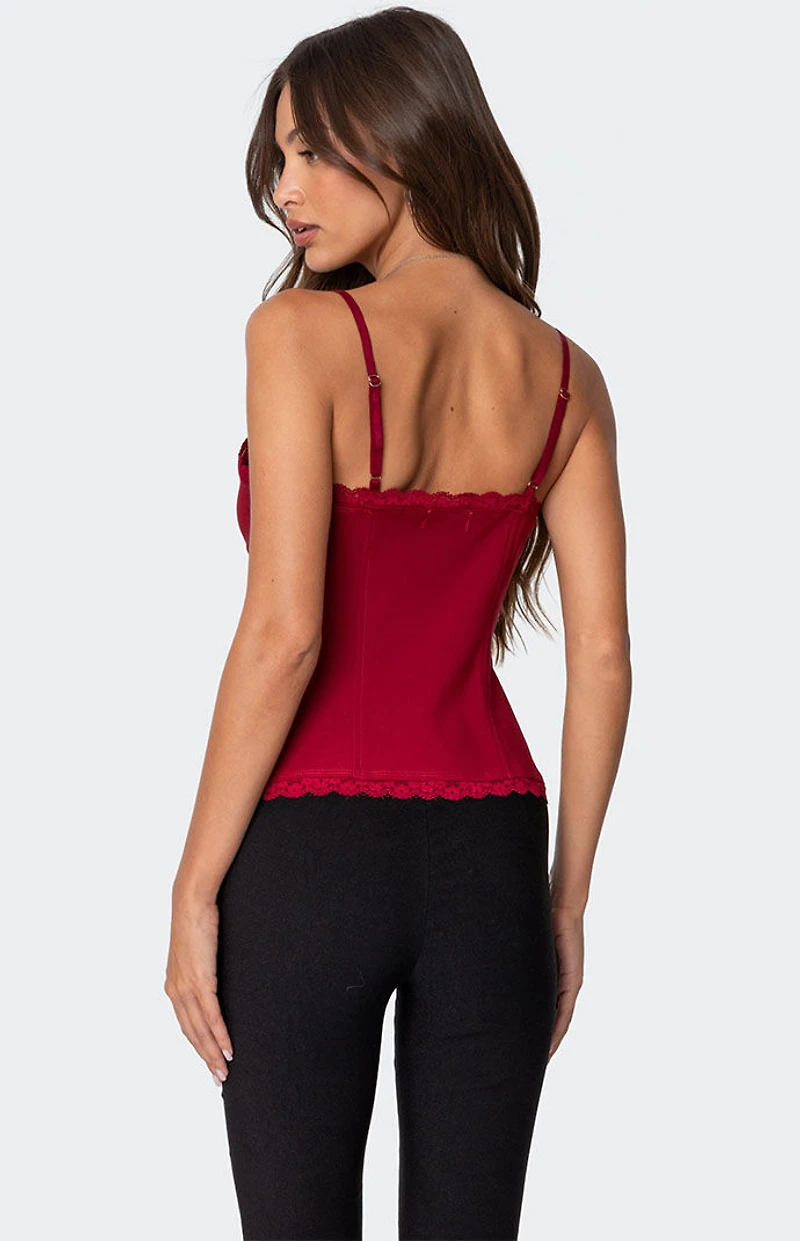 Edikted Crimson Lacey Split Front Top