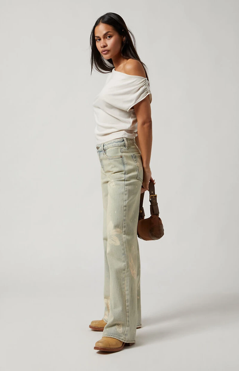 Pacsun Casey Low Rise Baggy Jeans Butterfly Graphic Light Indigo