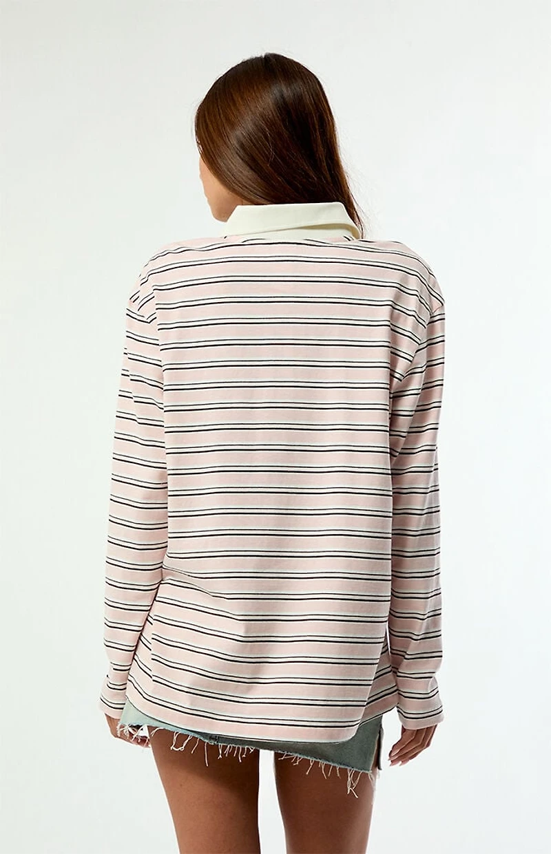 adidas Striped Long Sleeve Oversized Polo Shirt